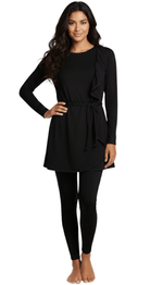 3 - in - 1 Plain Black Belted Burkini - Bare Essentials