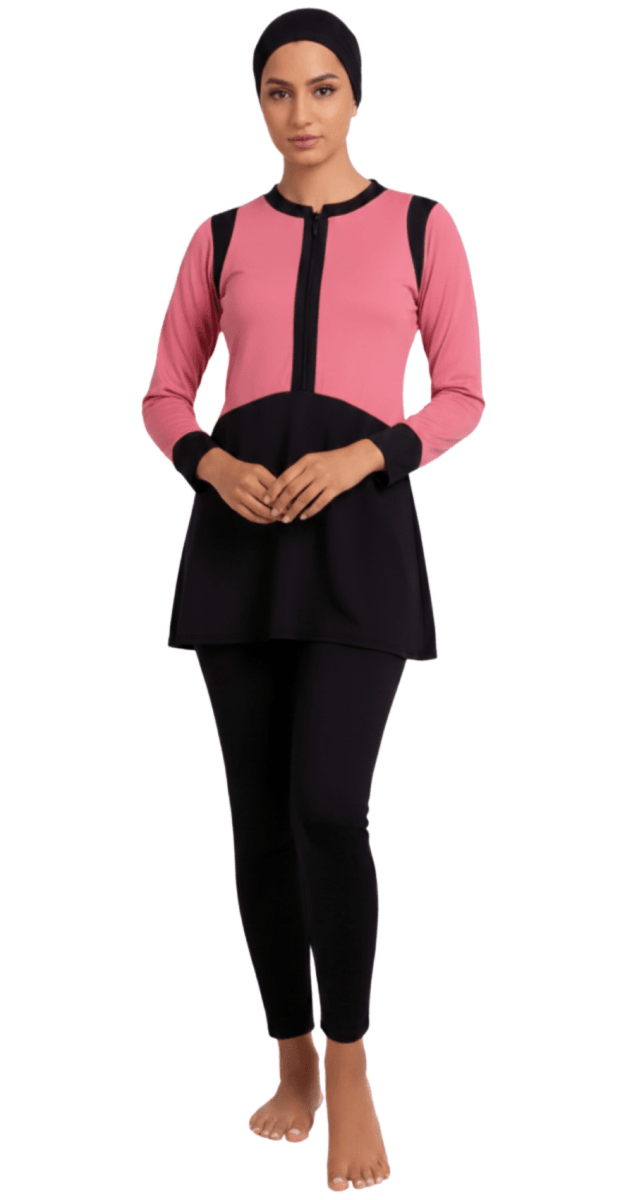 3 in 1 Two - Tone Pink & Black Burkini - Bare Essentials