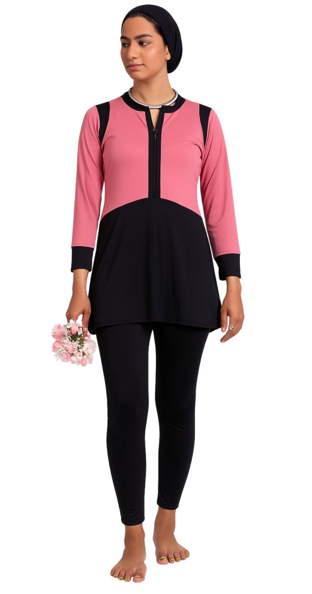 3 in 1 Two - Tone Pink & Black Burkini - Bare Essentials