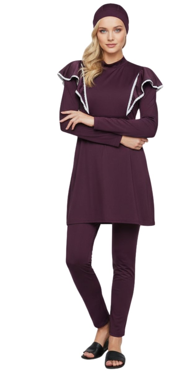 Aubergine Ruffle Burkini Set - Bare Essentials
