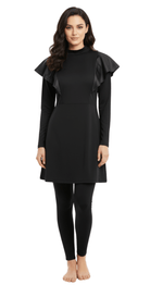 Black Satin Ruffle Burkini - Bare Essentials