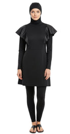 Black Satin Ruffle Burkini - Bare Essentials