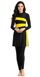 Black & Yellow - 3 - Piece Full Coverage Burkini Set - Bare Essentials