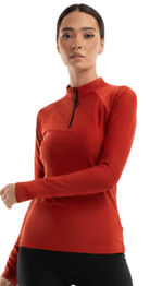 Brick red rashguard modest swimwear Dubai styled with swim leggings