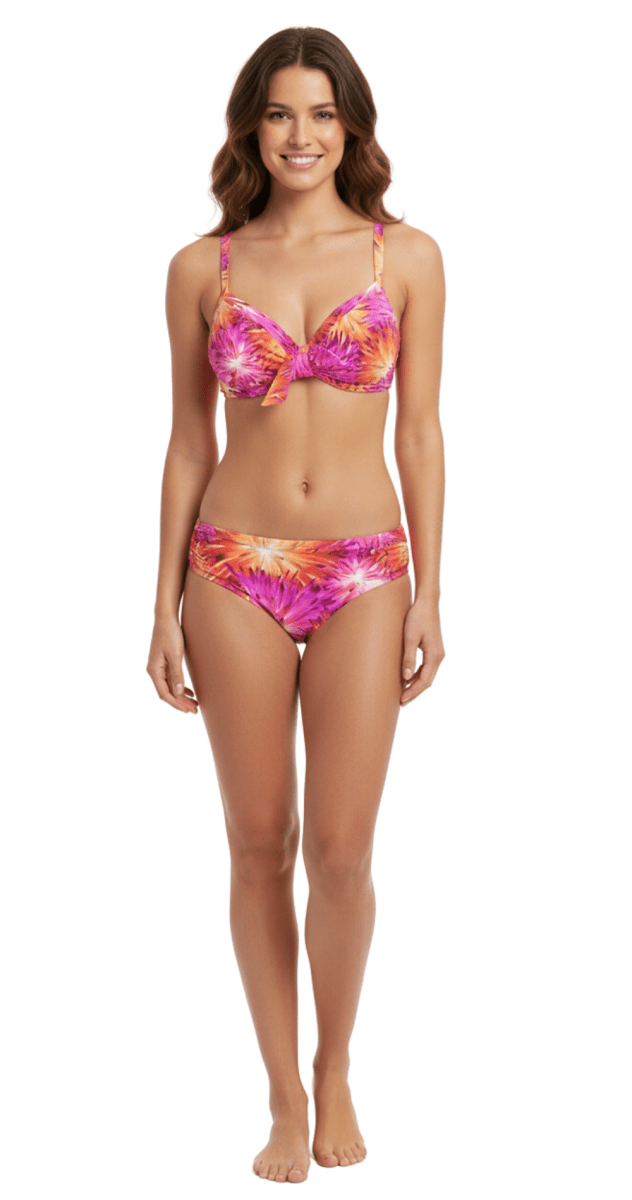 Chrysanthemum Ruched Dual Cup U/W (B/C, D/DD cup) & Ruched Front Pant (Orange) - Bare Essentials