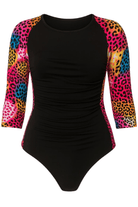 plus size colorful spotted sleeved tummy control swimsuit dubai modest one piece