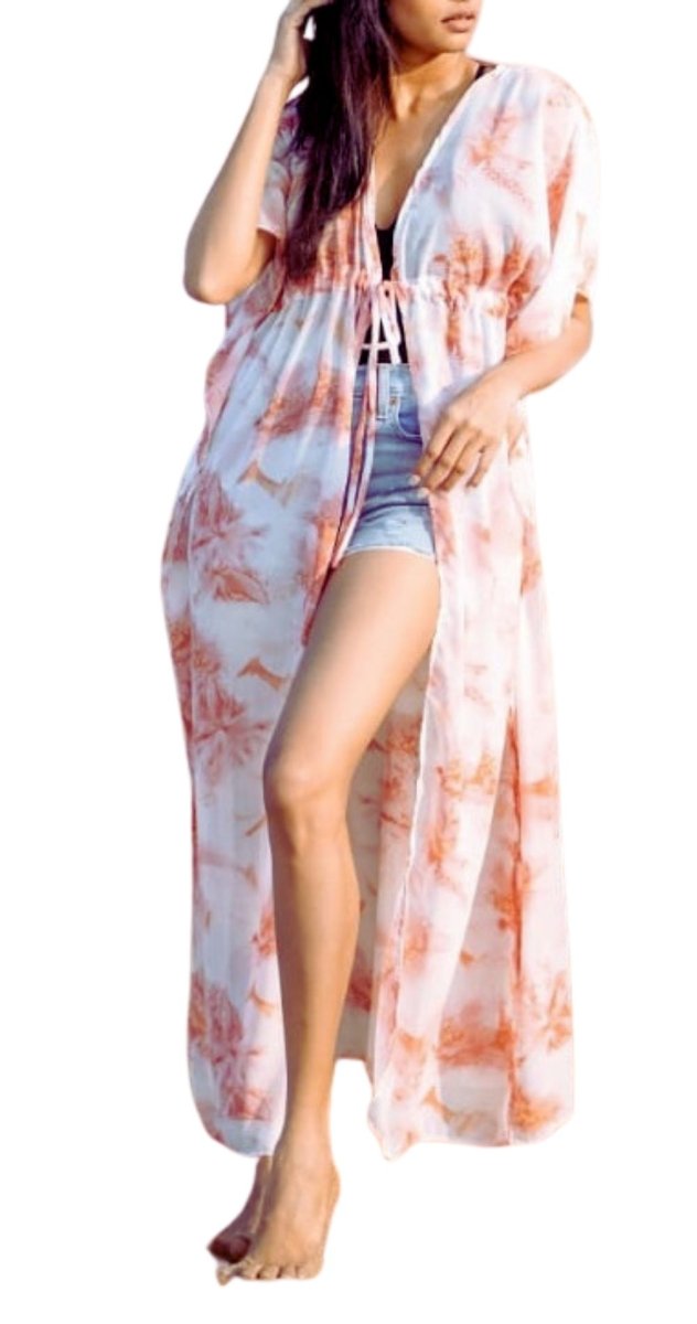 Coral Palm Print Kaftan Dress - Bare Essentials