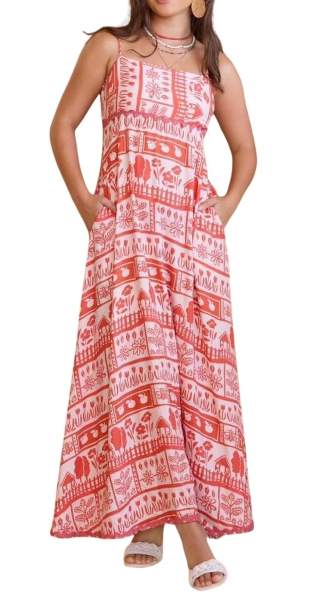 Coral Printed Maxi Slip Dress - Bare Essentials