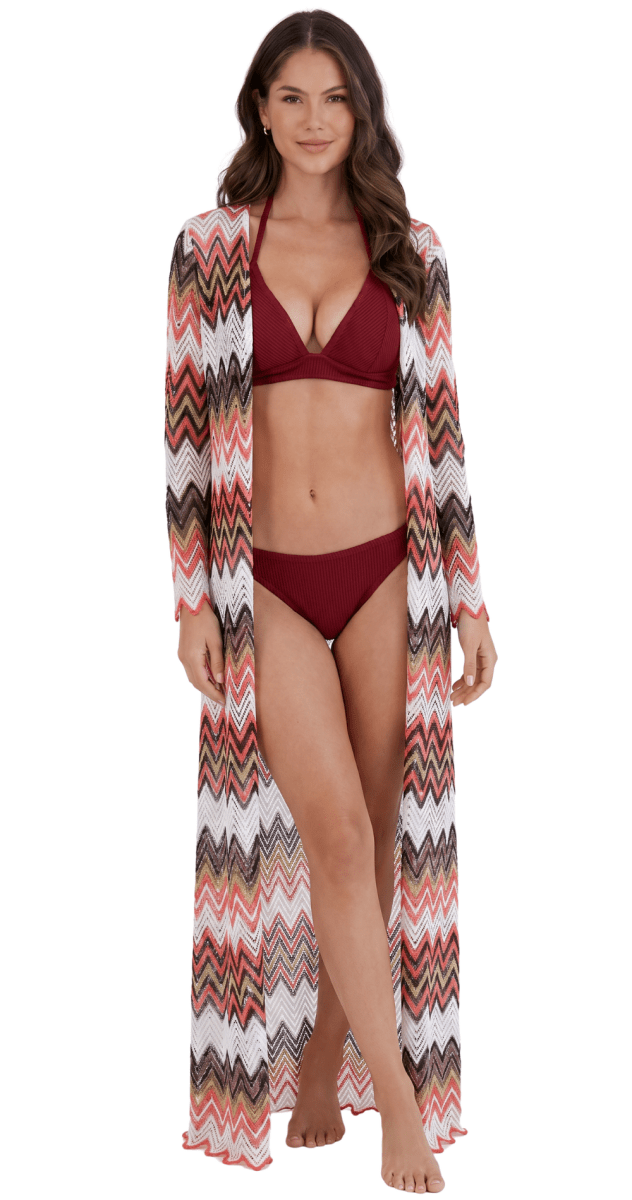 Coral Sunset Long Beach Cover-Up Kimono - Bare Essentials