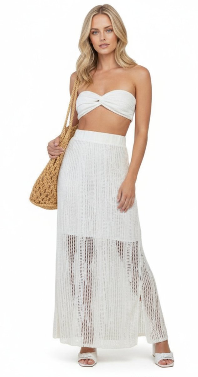 Cream Textured Maxi Skirt - Bare Essentials