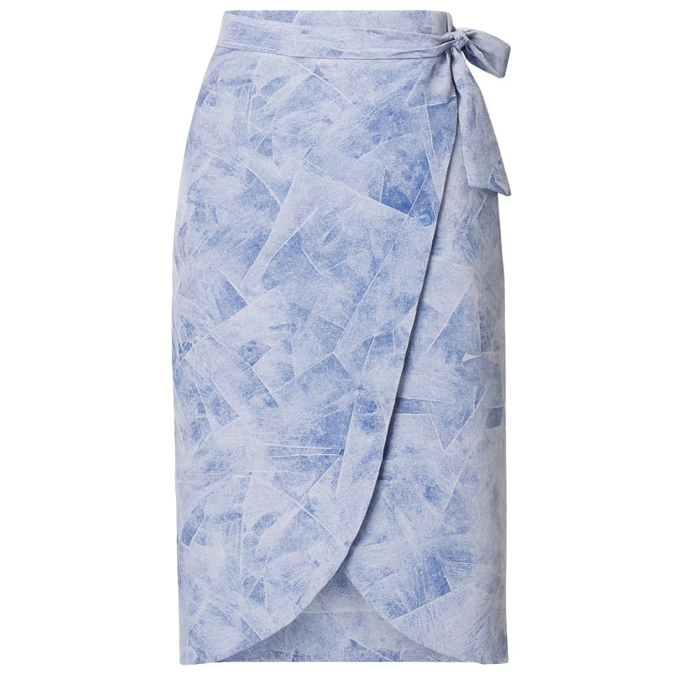 Denim Print Wrap Skirt - Bare Essentials