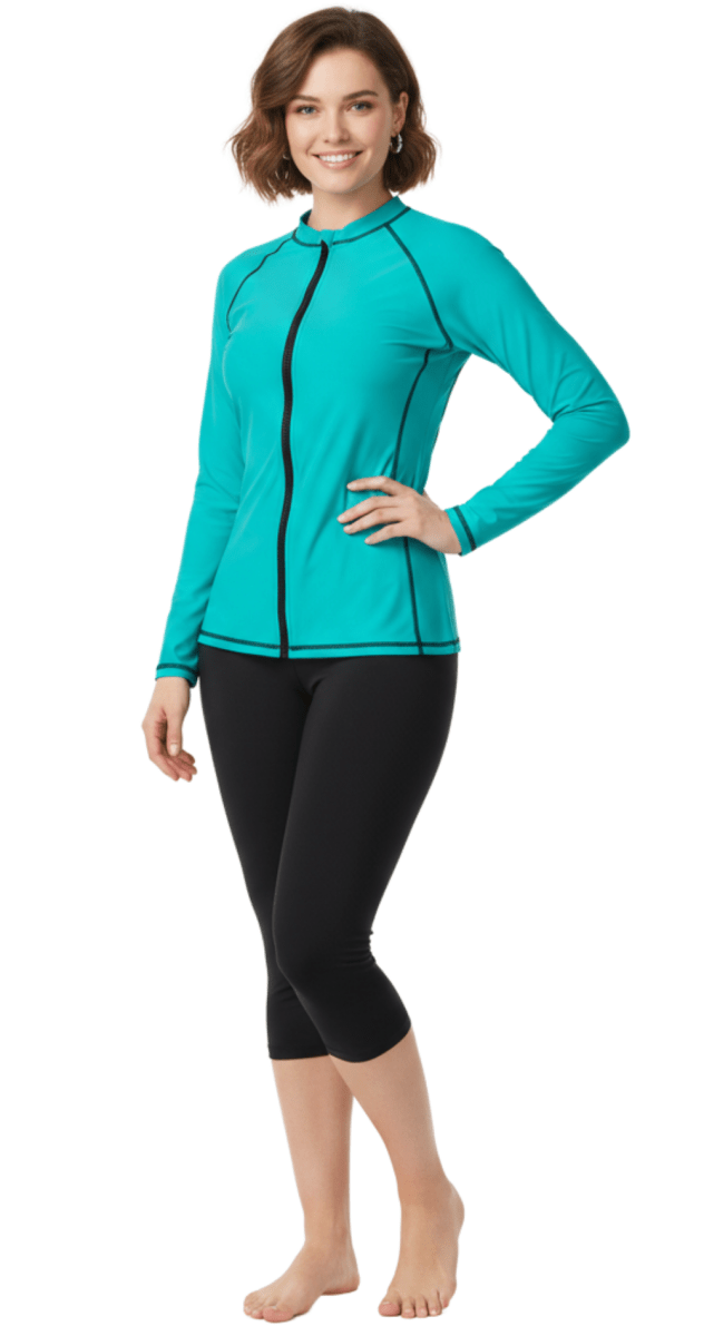 Essentials Women's UV Zip Front Rashguard (Mint) - Bare Essentials
