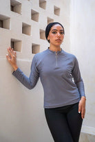 Modest grey rashguard hotel pool swimwear Dubai