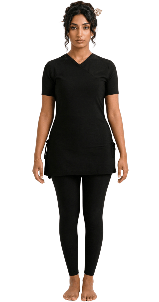 Half - sleeve Croise Swim Top (Black) - Bare Essentials