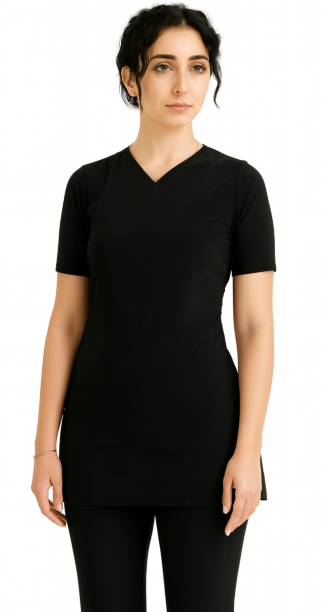 Half - sleeve Croise Swim Top (Black) - Bare Essentials