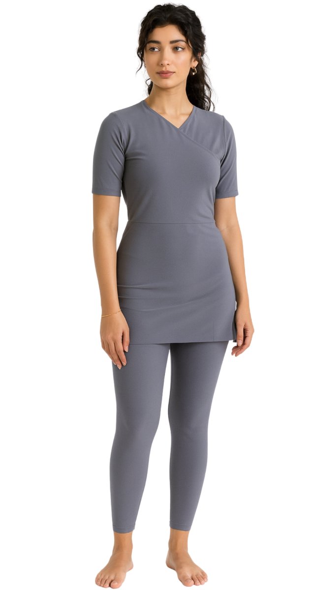 Half - sleeve Croise Swim Top (Grey) - Bare Essentials