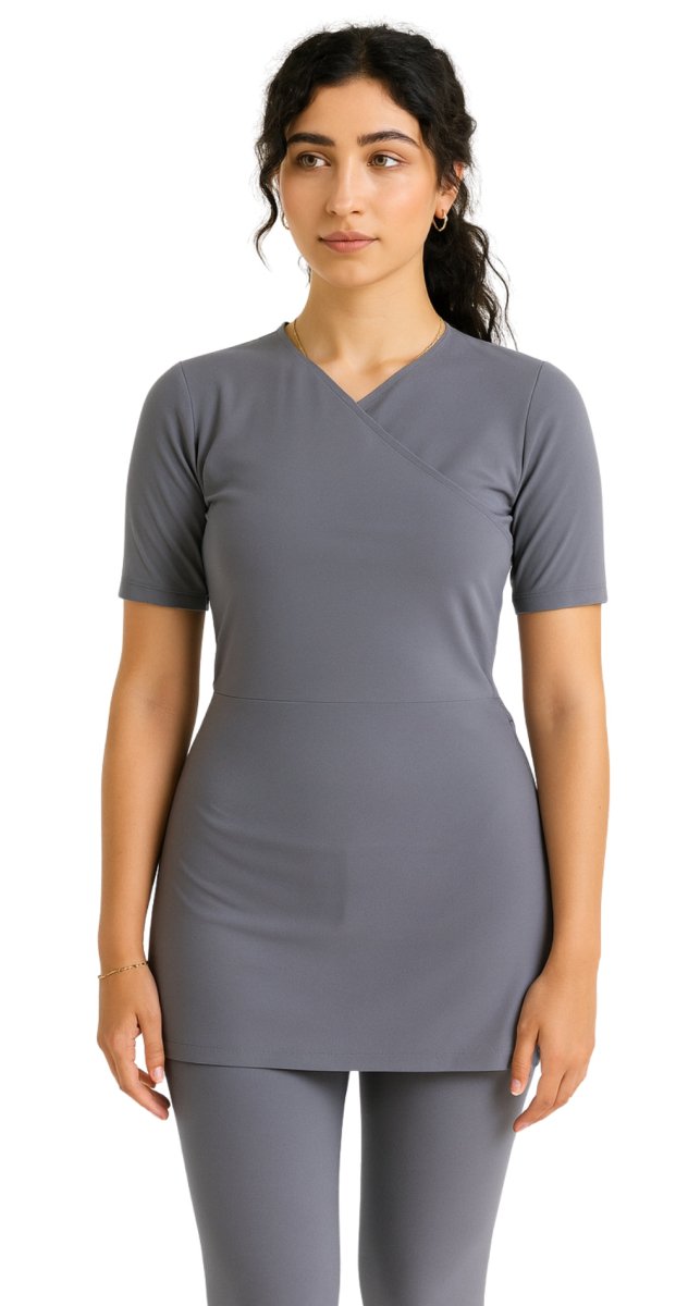 Half - sleeve Croise Swim Top (Grey) - Bare Essentials