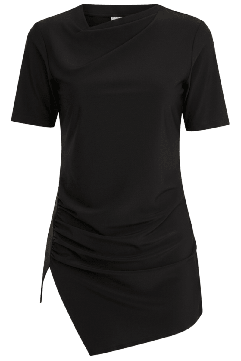 Half - sleeve Drape Swim Top (Black) - Bare Essentials