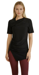 Half - sleeve Drape Swim Top (Black) - Bare Essentials