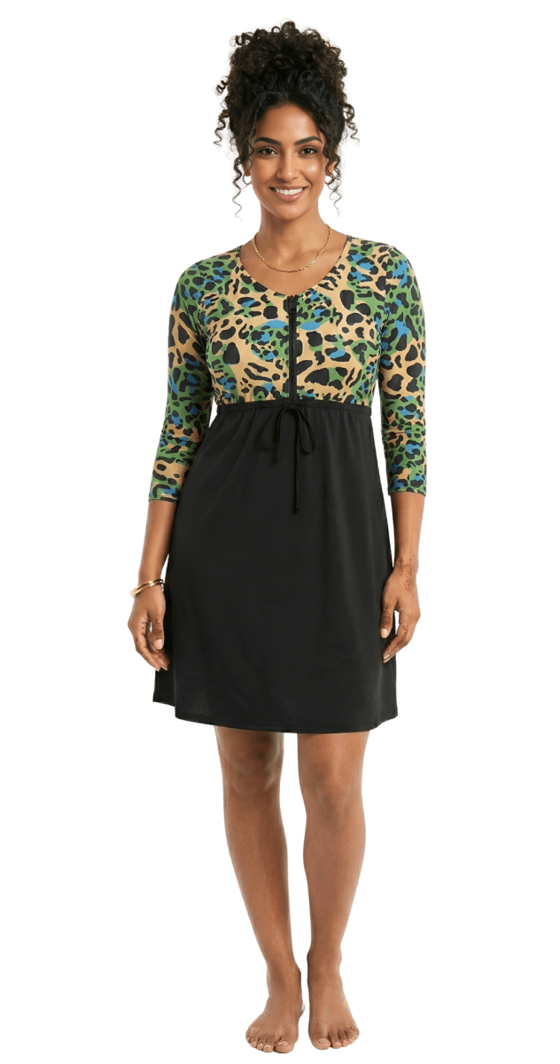 Leopard Print A - Line Swim Dress - Bare Essentials