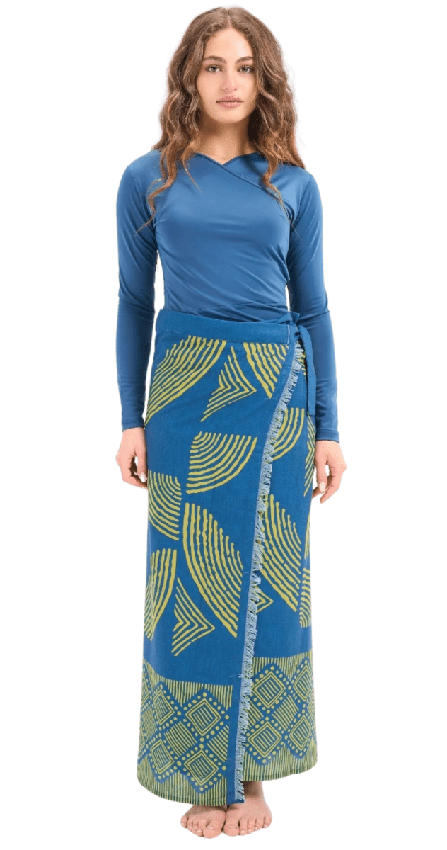 Lime Petals Linen Pareo (Blue) - Bare Essentials