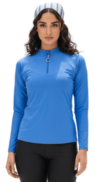 Mandarin blue rashguard modest swimwear Dubai styled with swim leggings