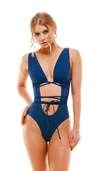 Navy Cut-Out Tie Low Back One Piece - Bare Essentials