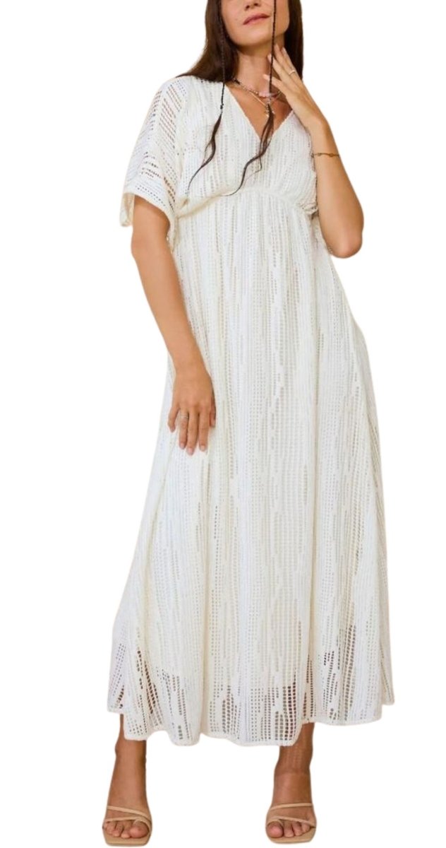 Off White Textured Maxi Kaftan Dress - Bare Essentials