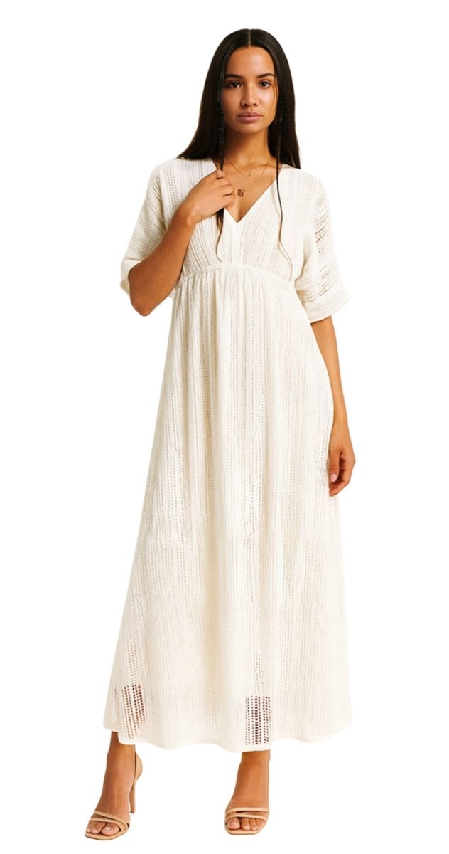 Off White Textured Maxi Kaftan Dress - Bare Essentials