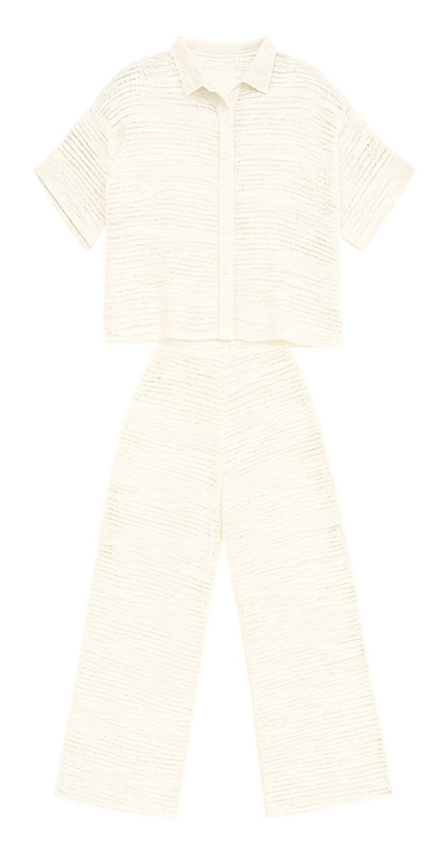 Off White Textured Two Piece Set - Bare Essentials