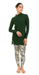 Olive Green Palm Swim Leggings - Bare Essentials