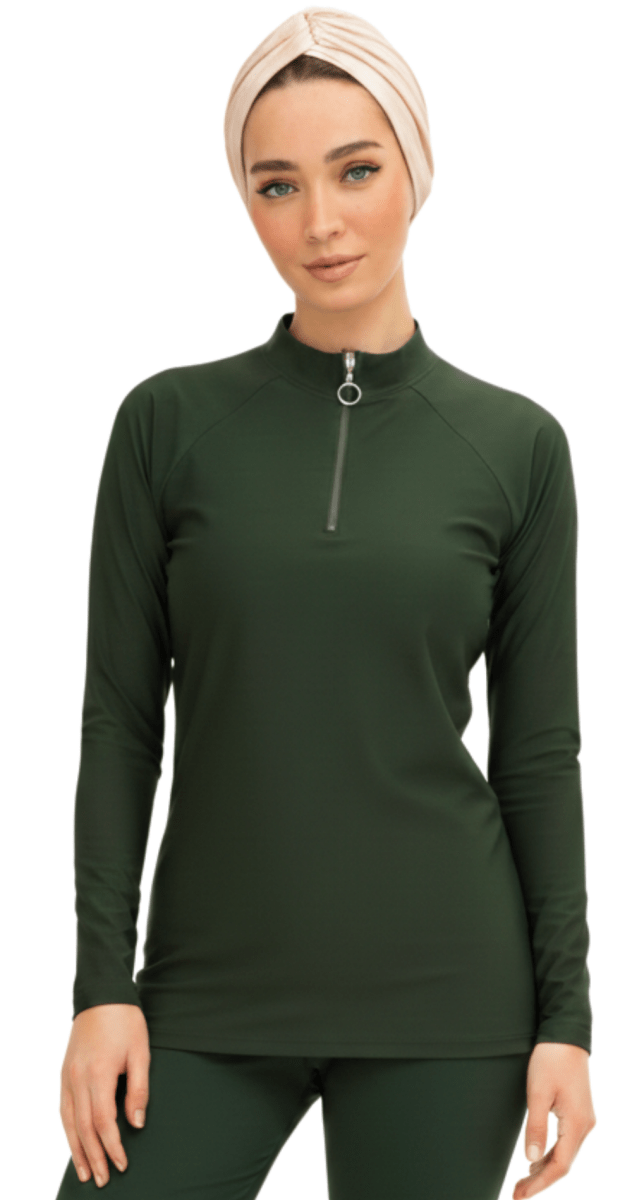 Olive long sleeve rashguard Dubai modest swimwear with leggings
