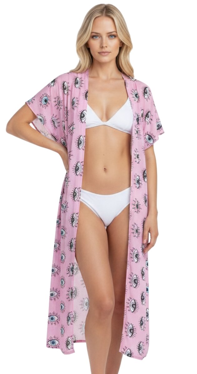 Pink Eye Print Maxi Kaftan Cover - Up - Bare Essentials