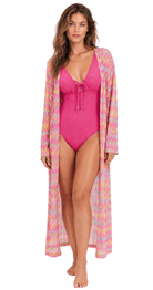 Pink Paradise Long Beach Cover-Up Kimono - Bare Essentials