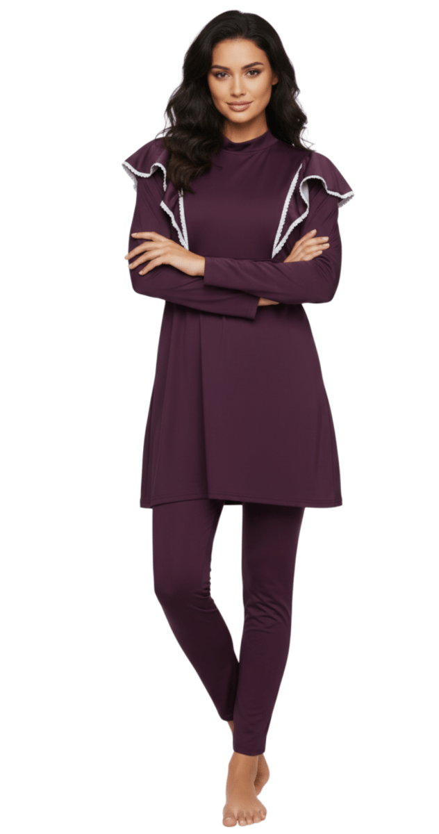 Plum Ruffle Burkini Set - Bare Essentials