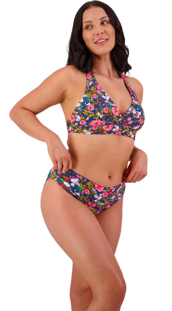 Queenie Reversible Underwired Halter (DD/E & F/G Cup) & High Ruched Front Pant - Bare Essentials