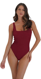 Retro Deco Underwired Square Neck Suit - DD/E & F/G (Maroon) - Bare Essentials
