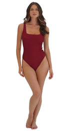 Retro Deco Underwired Square Neck Suit - DD/E & F/G (Maroon) - Bare Essentials