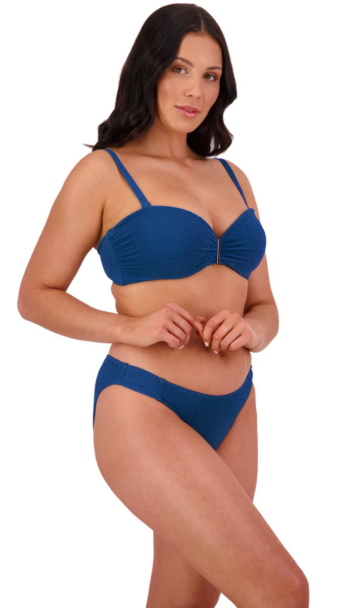 Retro Deco U/W Bandeau (C/D & DD/E) & Ruched Side Hipster (Navy) - Bare Essentials