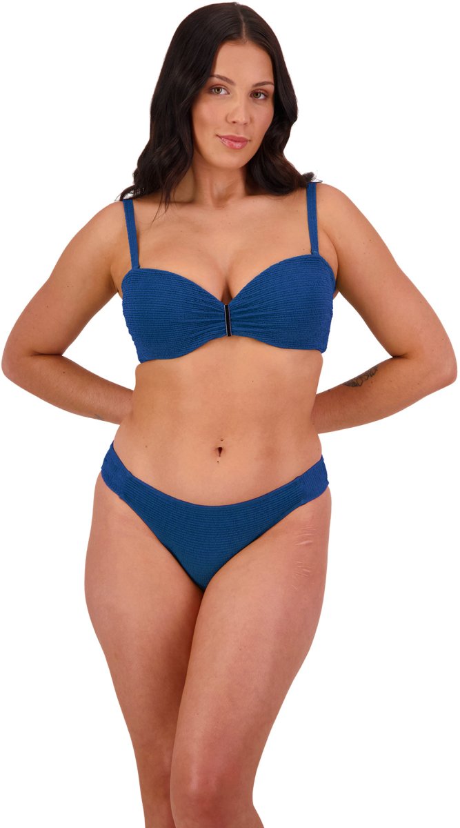 Retro Deco U/W Bandeau (C/D & DD/E) & Ruched Side Hipster (Navy) - Bare Essentials