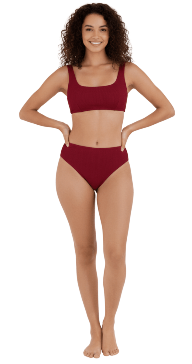 Retro Deco U/W Square Neck Top (DD/E) & Mid - rise pant - Maroon - Bare Essentials