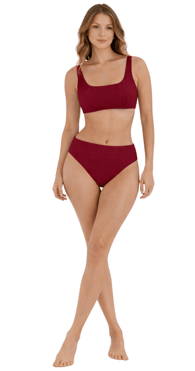 Retro Deco U/W Square Neck Top (F/G) & Mid - rise pant - Maroon - Bare Essentials