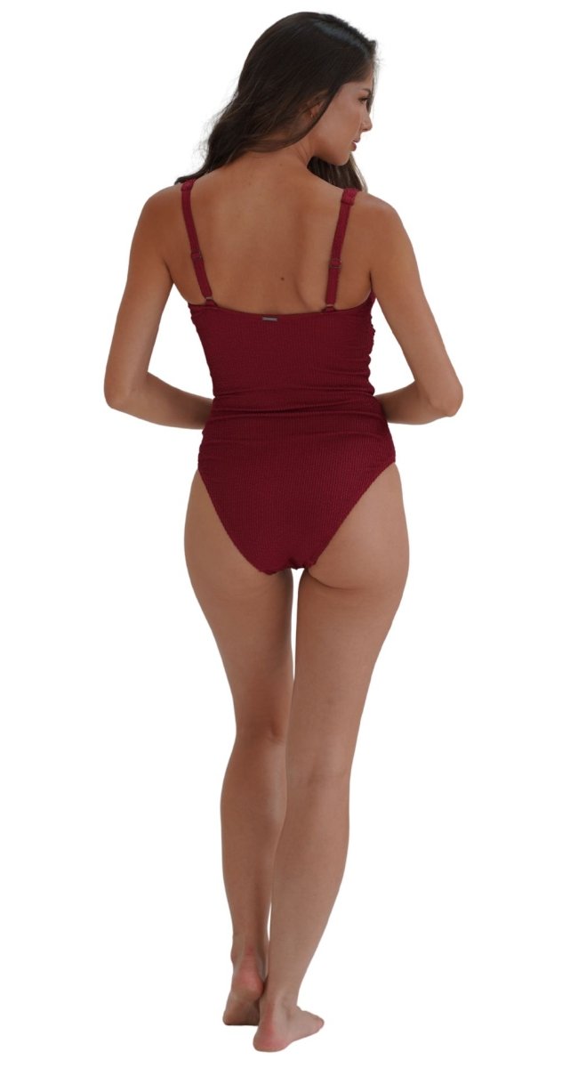Moontide Retro Deco Wrap Swimsuit Back View Maroon Adjustable Straps Swimwear Dubai
