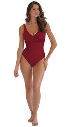 Moontide Retro Deco Underwired Wrap Swimsuit Maroon DD FG Cup Sized Swimwear Dubai Bare Essentials