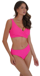 Retro Deco U/W Wrap Top (DD/E) & Mid Rise Pant - Hot Pink - Bare Essentials