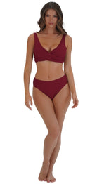 Retro Deco U/W Wrap Top (DD/E) & Mid Rise Pant - Maroon - Bare Essentials