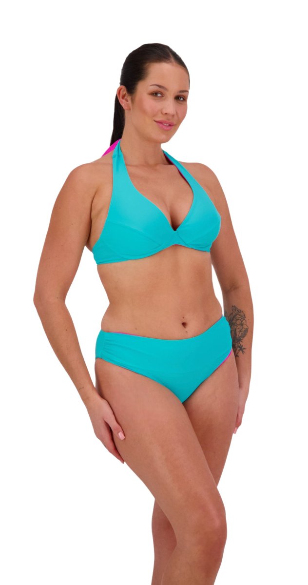 Reversible D/DD Halter & Mid-rise Pant (Aqua/Pink) - Bare Essentials