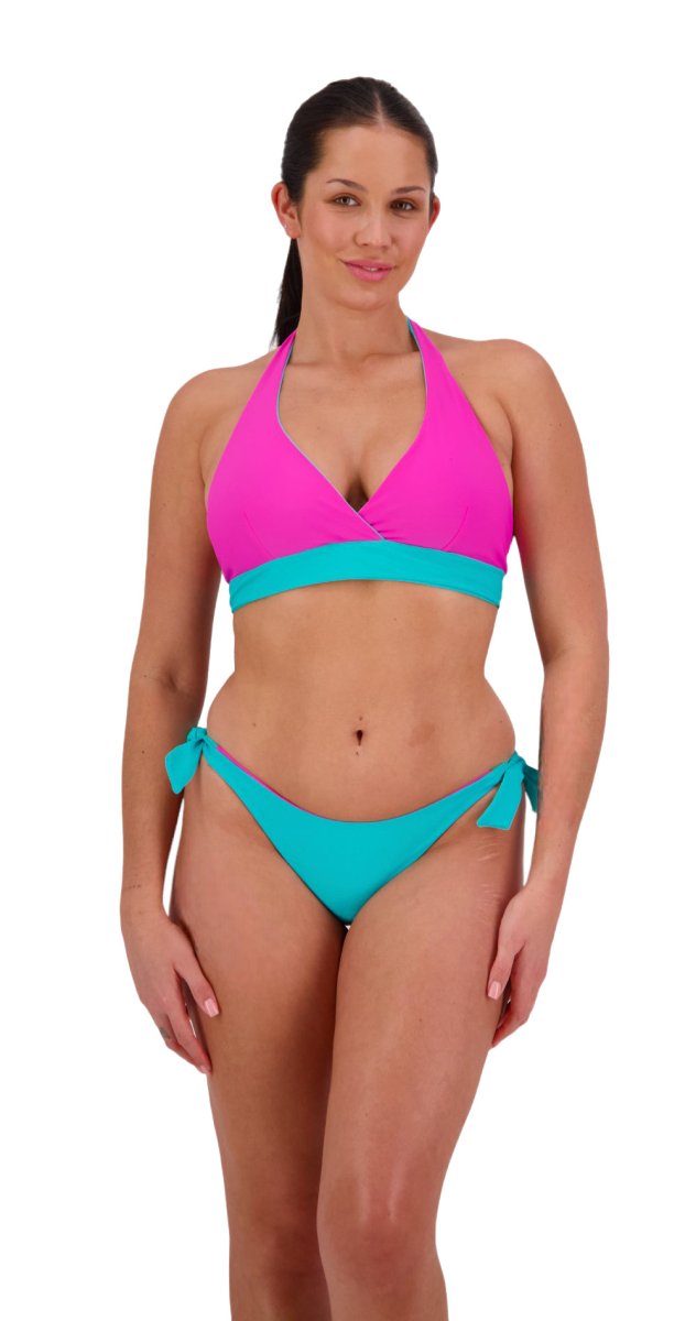 Reversible D/DD Halter & Tie Side Pant (Aqua/Pink) - Bare Essentials