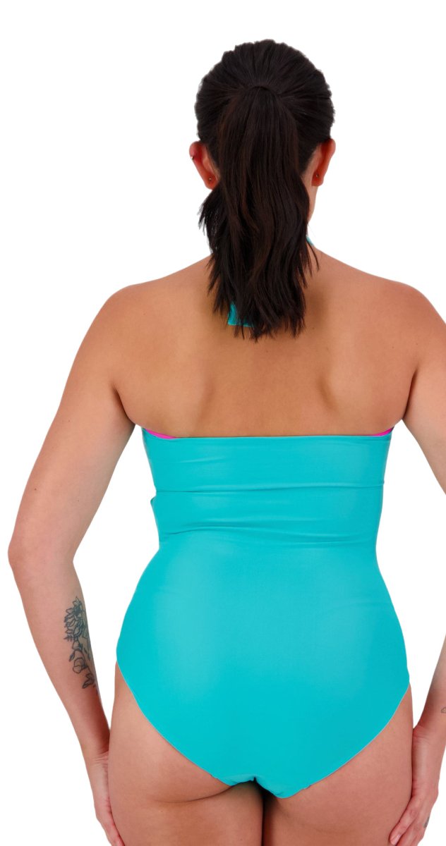Reversible Ruched Bandeau Suit (Aqua/Pink) - Bare Essentials