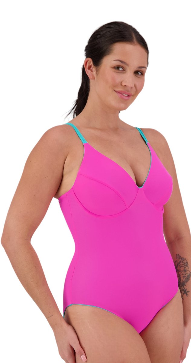 Reversible Underwired Suit (DD/E & F/G cup) - Aqua/Pink - Bare Essentials